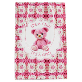 Sacola Para Presentes Média Cute Crocheted Teddy Bear Girl's Baby Shower
