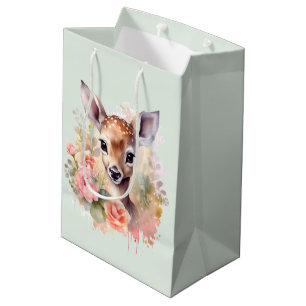 Sacola Para Presentes Média Cute Deer Cercado Por Rosas