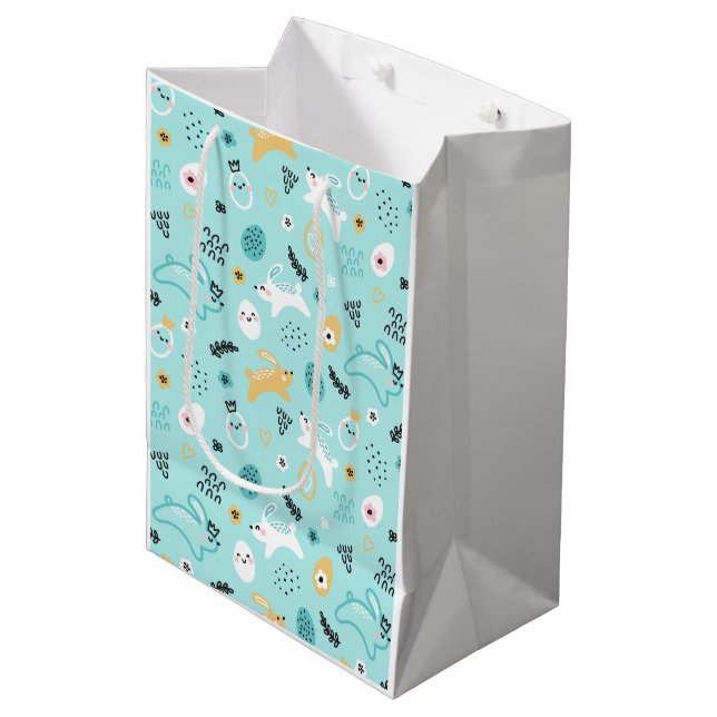 Sacola Para Presentes Média Cute Easter Bunny Pattern Kawaii Rabbits Eggs  (Frente inclinada)
