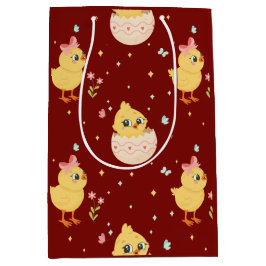 Sacola Para Presentes Média Cute Easter Chick with Pink Bow Seamless Pattern 