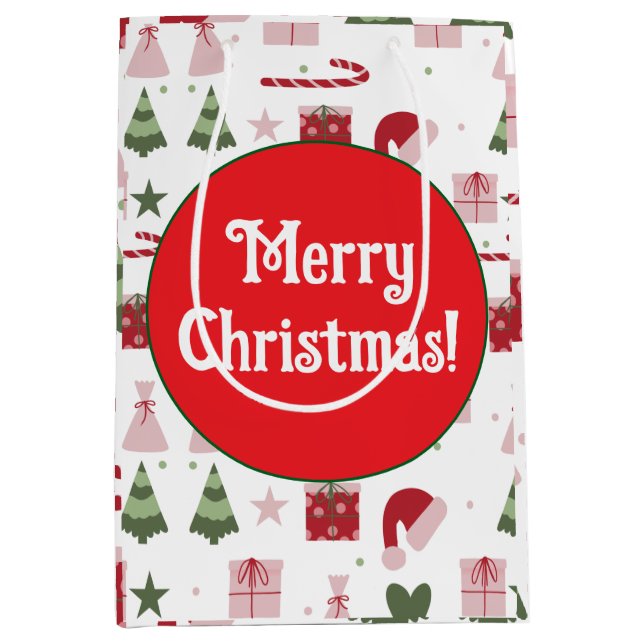Sacola Para Presentes Média Cute festive editable Merry Christmas (Frente)