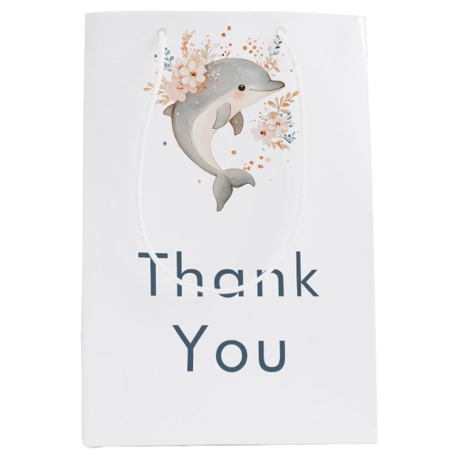 Sacola Para Presentes Média Cute Floral Dolphin Baby Shower (Frente)