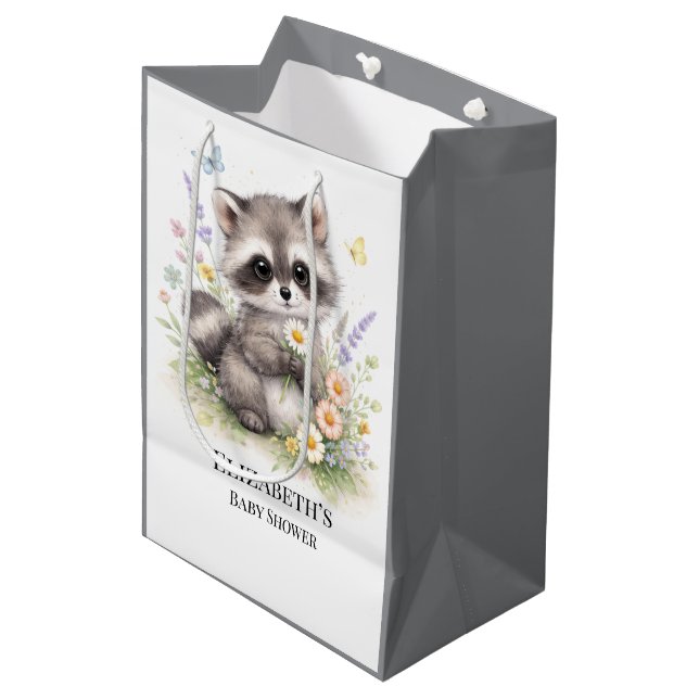 Sacola Para Presentes Média Cute Forest Baby Raccoon Baby Shower Favor (Frente inclinada)
