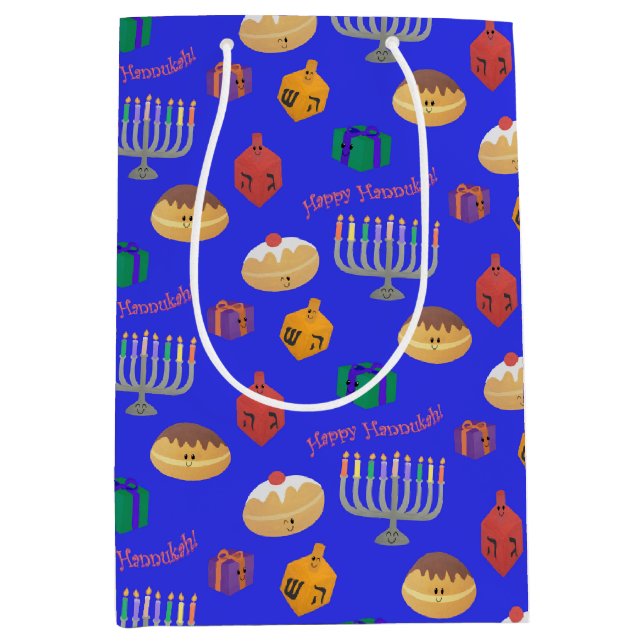 Sacola Para Presentes Média Cute Hannukah Patterned (Frente)