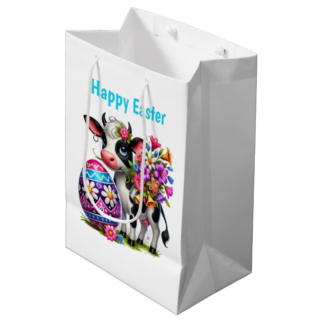 Sacola Para Presentes Média Cute Happy Easter cow customizable Medium  (Frente inclinada)