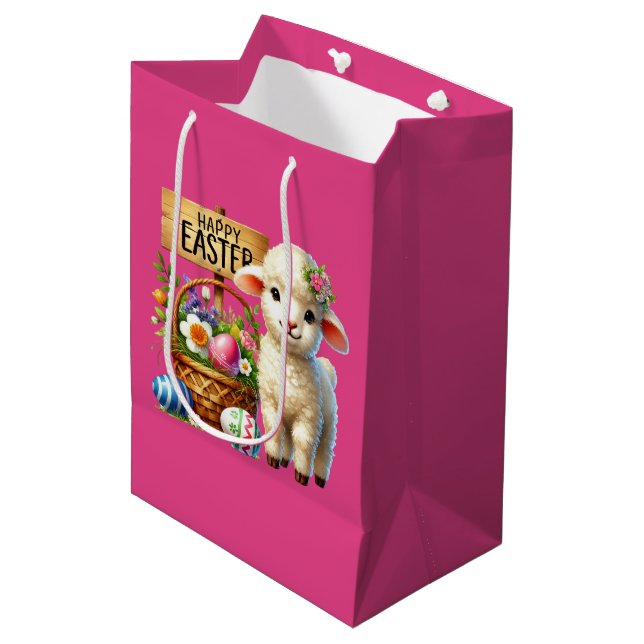 Sacola Para Presentes Média Cute Happy Easter lamb (Frente inclinada)