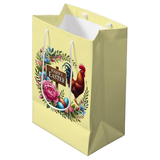 Sacola Para Presentes Média Cute Happy Easter rooster  (Frente inclinada)