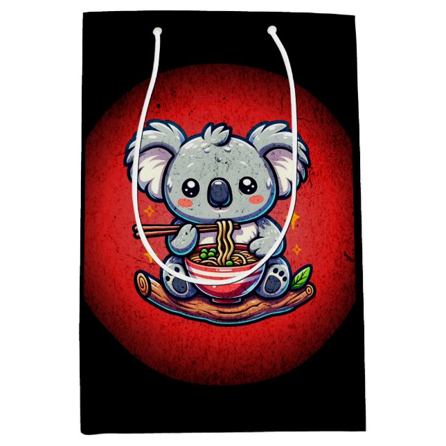 Sacola Para Presentes Média Cute Koala comendo Ramen (Frente)