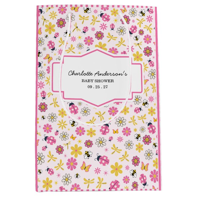 Sacola Para Presentes Média Cute Ladybug Pink Girl Baby Shower (Frente)