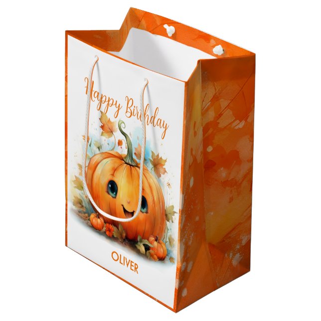 Sacola Para Presentes Média Cute Little Pumpkin Birthday (Frente inclinada)
