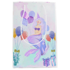 Sacola Para Presentes Média Cute Mermaid Birthday Party