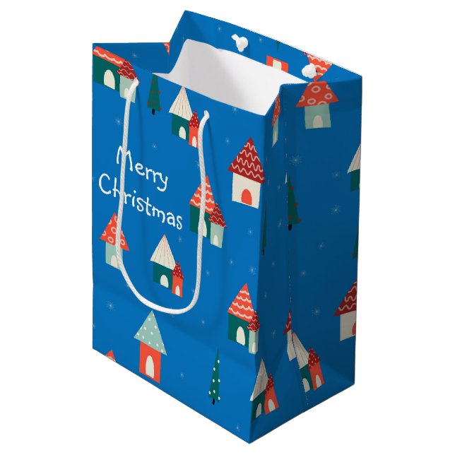Sacola Para Presentes Média Cute Natal alegre cidade  (Frente inclinada)