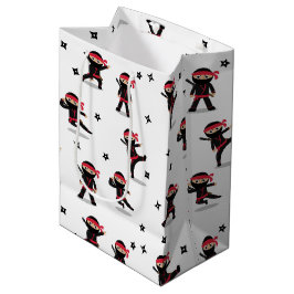 Sacola Para Presentes Média Cute Ninja Warrior Kids Preto e Vermelho