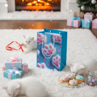 Sacola Para Presentes Média Cute Pink Paw Print Gift Bag