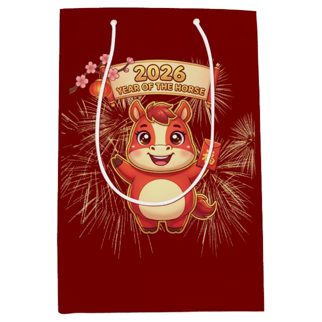 Sacola Para Presentes Média Cute Red Horse 2026 Year Of Te Horse (Frente)