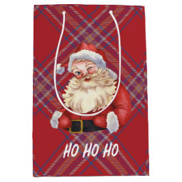 Sacola Para Presentes Média Cute Santa Claus Ho ho ho ho Red xadrez Scottish