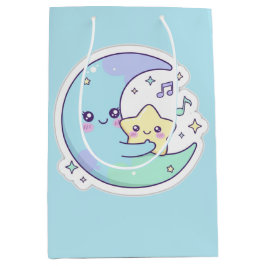 Sacola Para Presentes Média Cute Sleeping Moon & Stars Baby Blue Ramadan Gift 