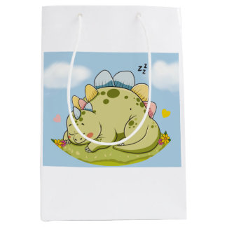 Sacola Para Presentes Média Cute Sleeping Stegosaurus Pastel Dinosaur Gift Bag