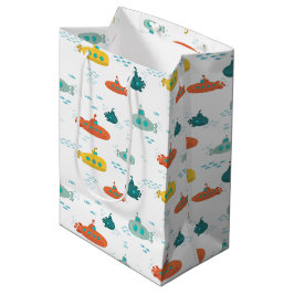 Sacola Para Presentes Média Cute Submarine Nautical Deep Sea Fish Pattern