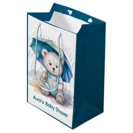 Sacola Para Presentes Média Cute Teddy Bear With Umbrella Boy Baby Shower