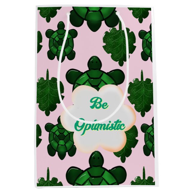 Sacola Para Presentes Média Cute Turtle Leaves Seamless Pattern, Tropical  (Frente)