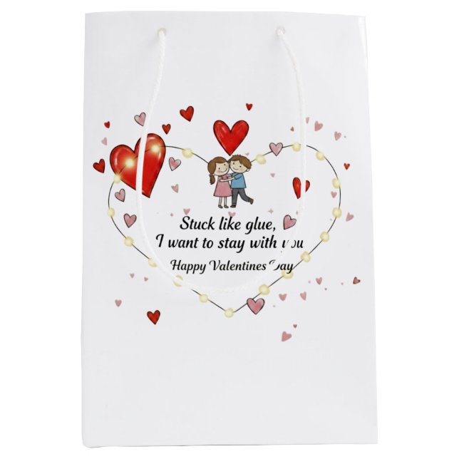 Sacola Para Presentes Média Cute Valentine's day couple hearts custom (Frente)
