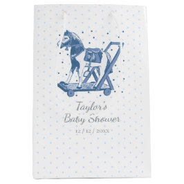 Sacola Para Presentes Média Cute Vintage Blue Hobby Horse Pattern