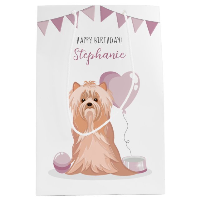 Sacola Para Presentes Média Cute Yorkshire Terrier Birthday (Frente)