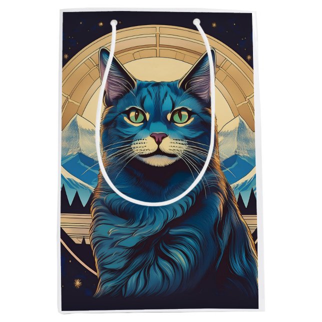 Sacola Para Presentes Média Cymric Cat With Mountain Backdrop Stars (Frente)