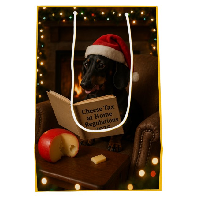 Sacola Para Presentes Média Dachshund 'Cheese Tax' Christmas gift bag  (Verso)