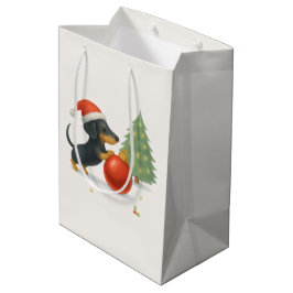 Sacola Para Presentes Média Dachshund Christmas Gift Bag (Marfim)