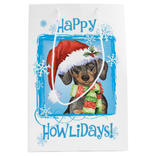 Sacola Para Presentes Média Dachshund feliz de Howlidays