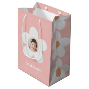 Sacola Para Presentes Média Daisy Boho retro rosa