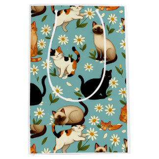 Sacola Para Presentes Média Daisy Paws Parade – Playful Cats & Blooms