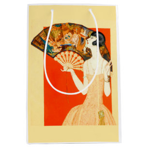Sacola Para Presentes Média dama de arte deco com fã