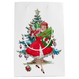 Sacola Para Presentes Média Dama de Natal Vintage de 1950