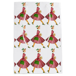 Sacola Para Presentes Média Dama de Natal Vintage de 1950  