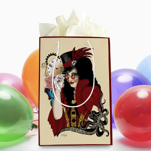 Sacola Para Presentes Média Dama Vitoriana Vermelha Steampunk Vintage Polvo