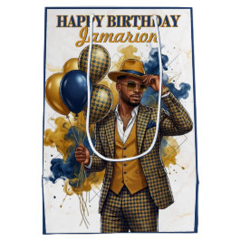 Sacola Para Presentes Média Dapper Gentleman Mustard and Navy Birthday