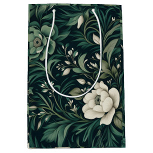 Sacola Para Presentes Média Dark Emerald Green Floral