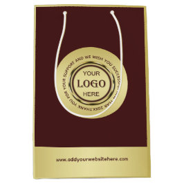 Sacola Para Presentes Média Dark-red gold design,Logo or Photo in gold circle,
