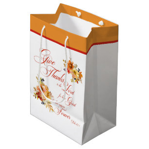 Sacola Para Presentes Média Dê Graças ao Senhor outono floral aquarela