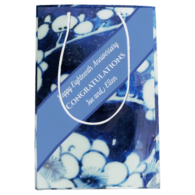 Sacola Para Presentes Média Décimo Oitavo Aniversário de Casamento (Frente)