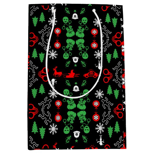 Sacola Para Presentes Média Decoração de Natal da Polícia (Frente)