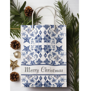 Sacola Para Presentes Média decoração de Natal em Azul Delft personalizável