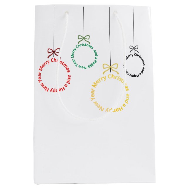 Sacola Para Presentes Média Decoração de Texto de Natal (Frente)