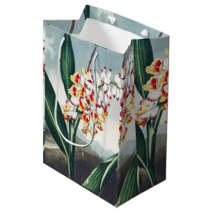 Sacola Para Presentes Média Decoração Floral Exótica Branca Amarela no Estilo
