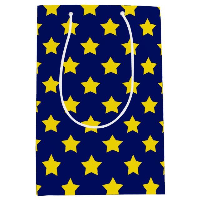 Sacola Para Presentes Média Decorativo de Padrão de Estrelas Amarelas Azuis (Frente)