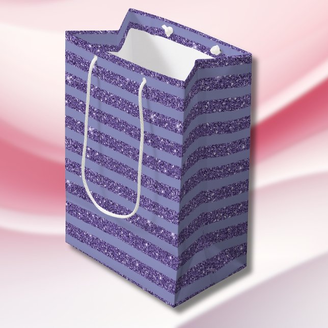 Sacola Para Presentes Média Deep Amethyst Glitter Style Horizontal Stripes  (Criador carregado)