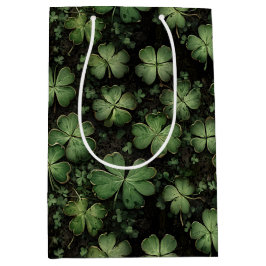 Sacola Para Presentes Média Deep Green Clover and Shamrock Pattern